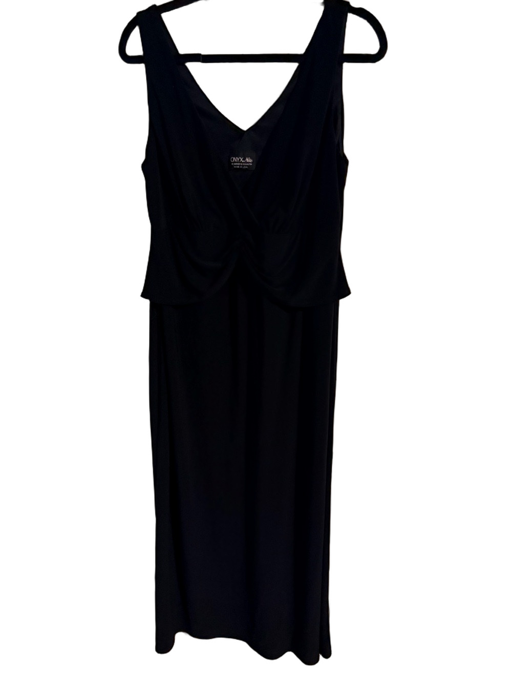 Onyx Nite Vintage Black Draped Maxi Dress Sleeveless V-Neck L